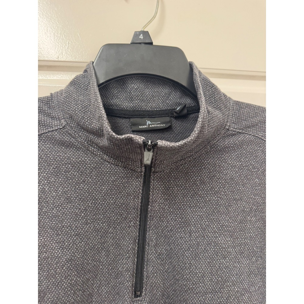 Marc Anthony Mens Slim Fit Quarter Zip Pullover Charcoal Gray Textured Large - Picture 2 of 9